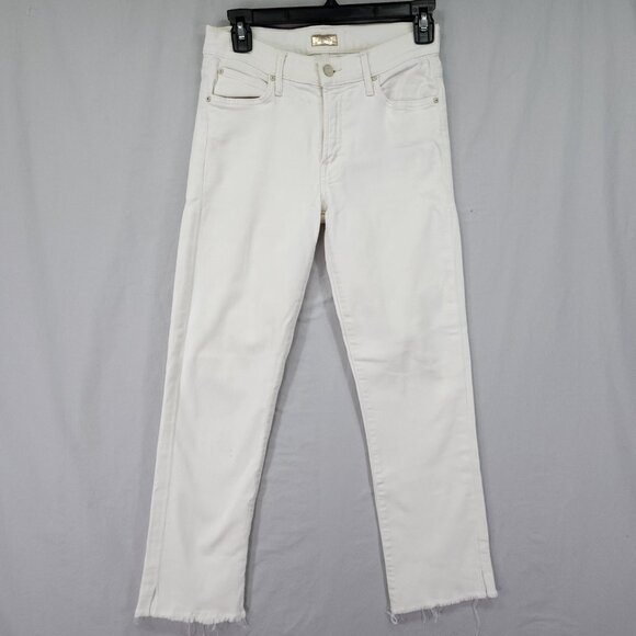 MOTHER The Rascal Ankle Snippet Jeans Cream Women's Size 26 Fray Raw Hem - Picture 1 of 16